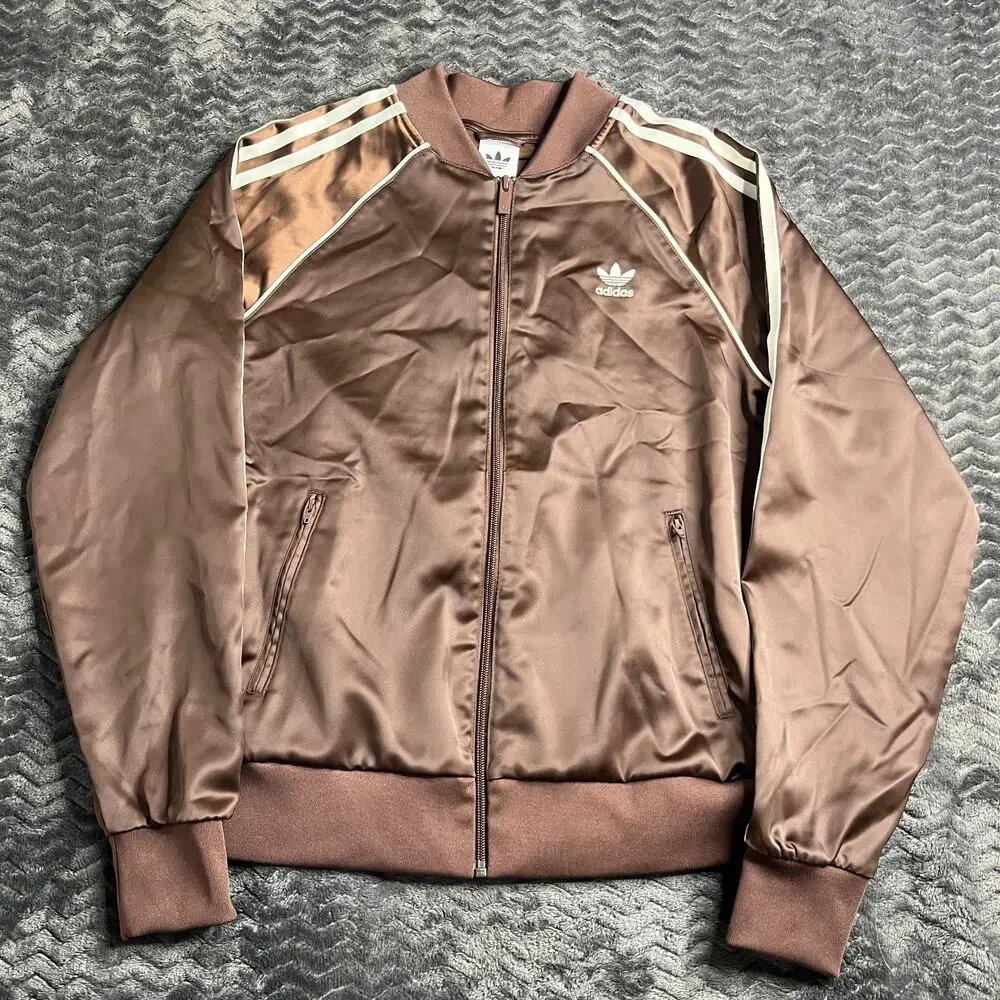 Adidas Mens M Brown Trefoil 3 Stripe Track Jacket Full Zip